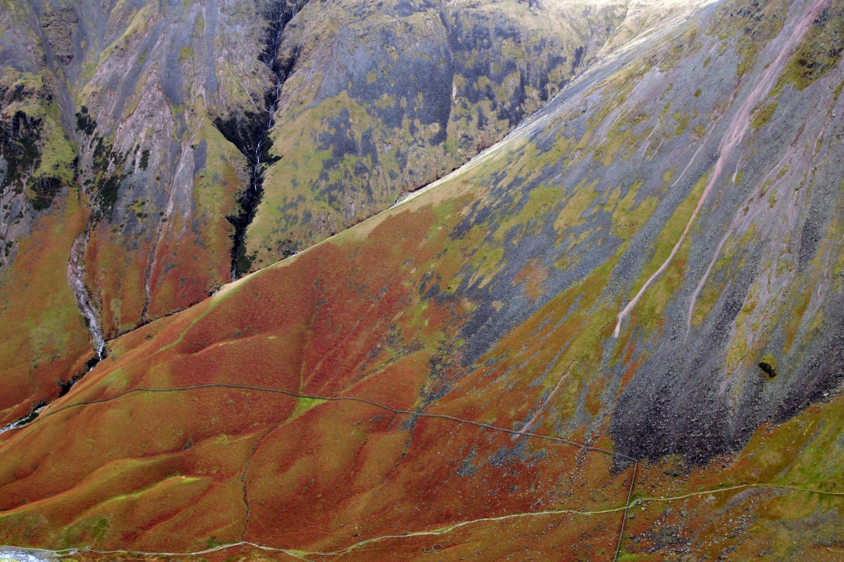 Close up of the rocky slopes of Great Gable produces a unique abstrat image. Creative Mountain Photography Course